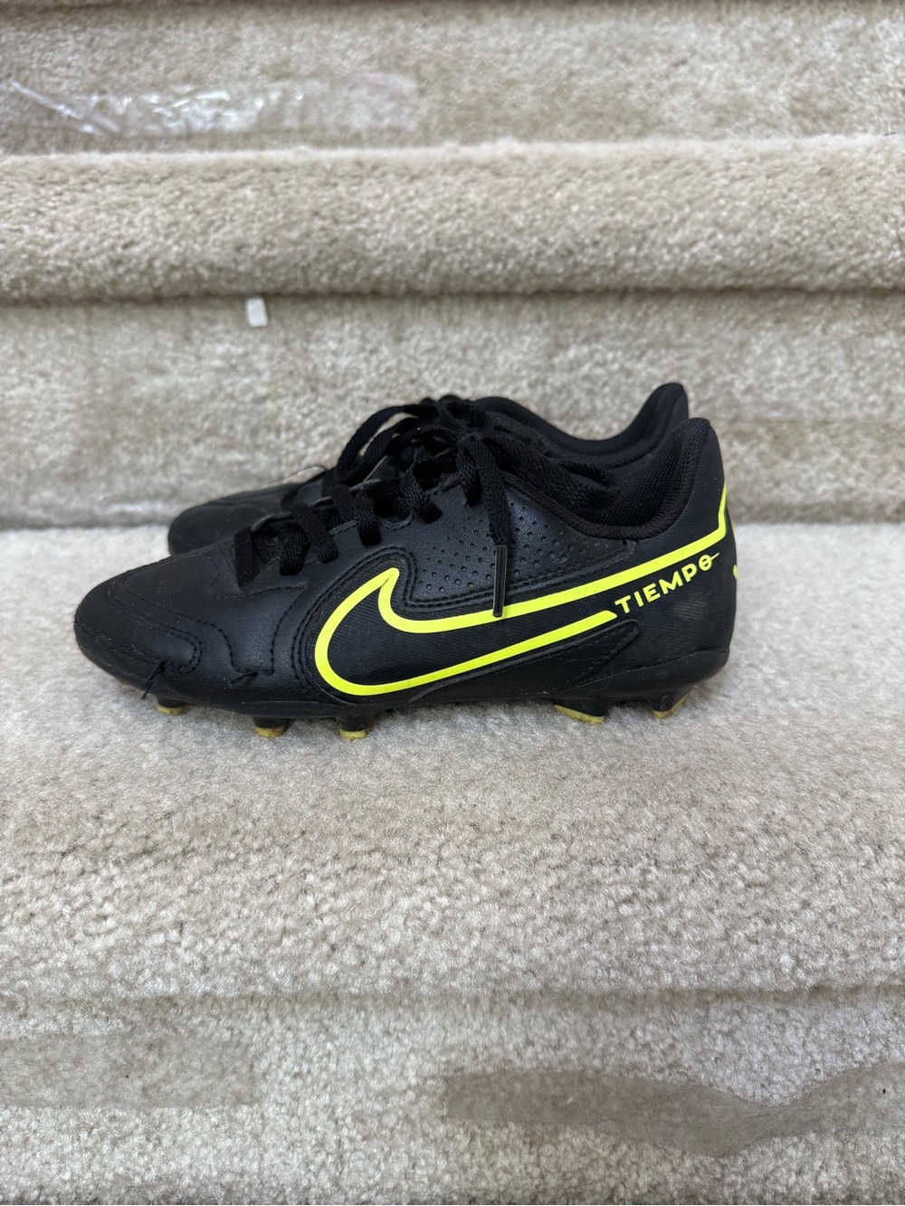 Nike Kids Black with Neon Yellow Tiempo Soccer Cleats